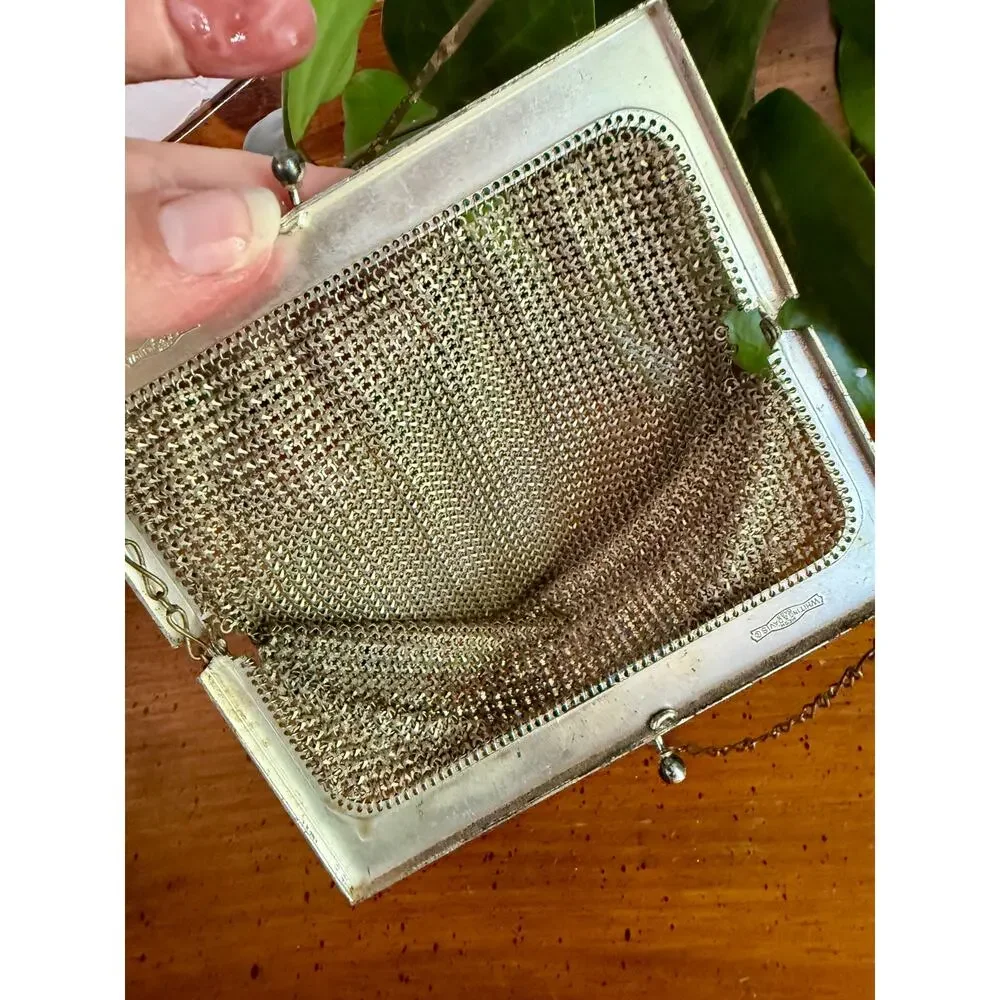 Vintage Whiting & Davis Mesh Purse, Art Deco Enamel Mesh Bag, Mandalian Style - Picture 8 of 10